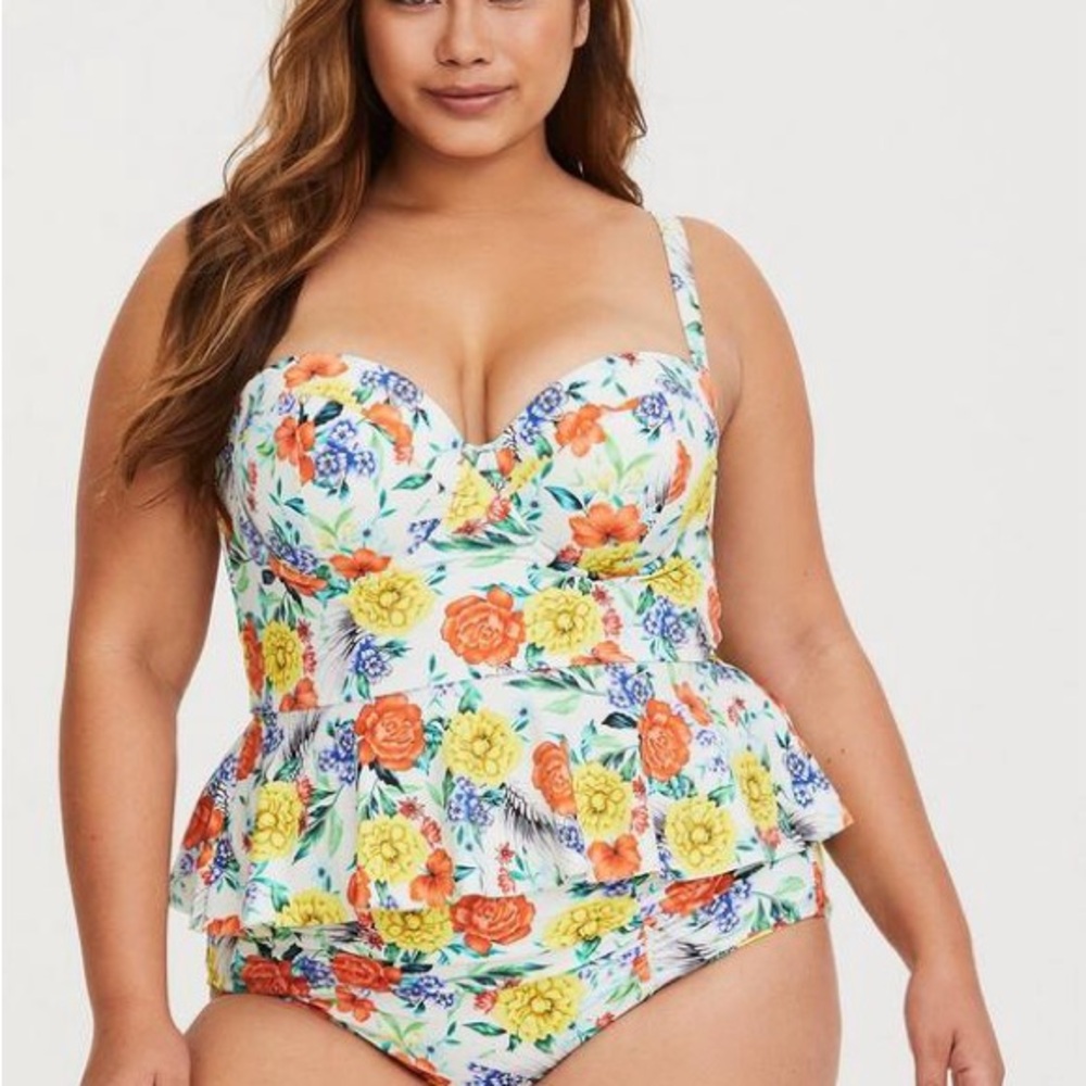 TORRID NWT Underwire Peplum Tankini yellow floral, removed tags from bottom sz 0